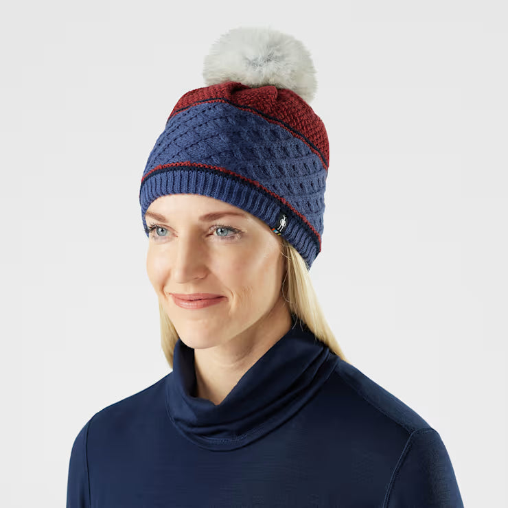 Cable Knit Colorblock Pom Beanie image 0