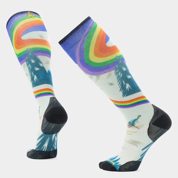 Ski Rainbow Trails Print Over The Calf Socks image 0